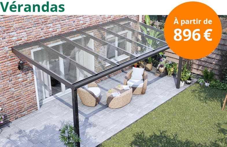 Véranda avec toit en verre à partir de 896 euros