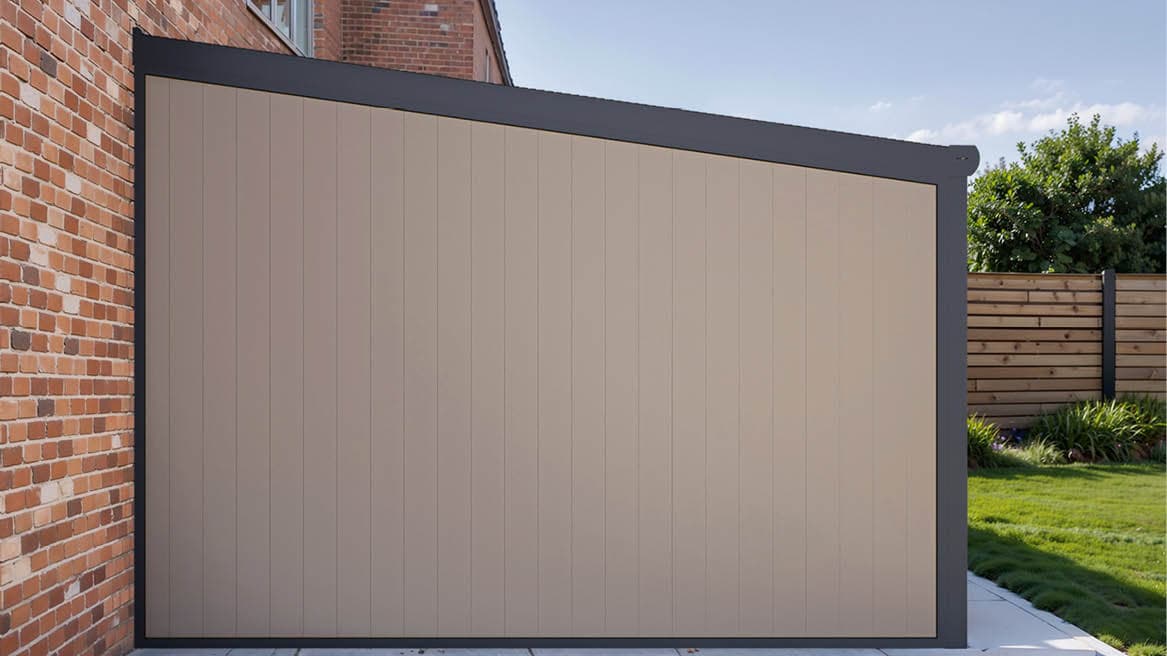 Gumax® aluminium zijwand – Stijlvolle privacy met optionele lichtinval Gumax® aluminium zijwand zonder glazen spie, biedt privacy en een strak design. Optioneel met glazen spie voor extra lichtinval.