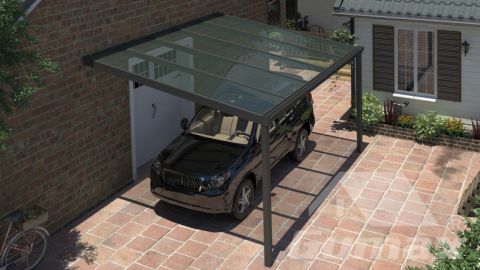 Carport classique anthracite mat 5,06 x 3,5 mètre avec toite en verre