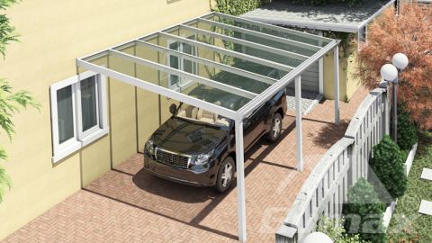 Carport classique blanc mat 6,06 x 4 mètre avec toite en verre