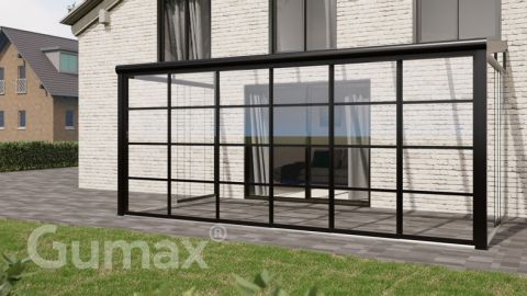 Steel Look glass sliding door 6-rail system matt black 5880mm wide with passage height of 2180mm – 2220mm