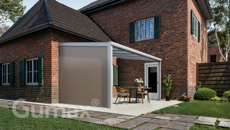 Aluminium Zijwand met grijsbeige panelen 2000mm tot 2300mm