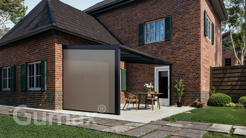 Aluminium Zijwand met grijsbeige panelen 2000mm tot 2300mm