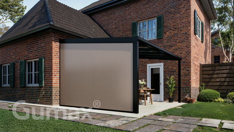 Aluminium Zijwand met grijsbeige panelen 2000mm tot 2300mm