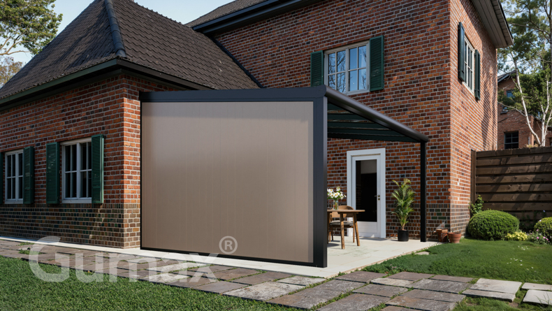 Aluminium Zijwand met grijsbeige panelen 2000mm tot 2300mm
