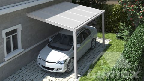 Moderne carport in mat wit van 4,06 x 2,5 meter met IQ Relax polycarbonaat