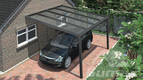 Gumax carport 4.06m  x 4.0m modern antraciet helder polycarbonaat boven