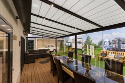Gumax® Serre met Zonwering in mat antraciet inclusief Gumax® glazen schuifwanden en LED verlichting Gumax® Serre met Zonwering in mat antraciet inclusief Gumax® glazen schuifwanden en LED verlichting